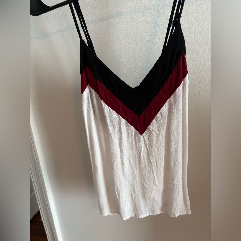 Forever 21 White and Black Asymmetrical Camisole Top